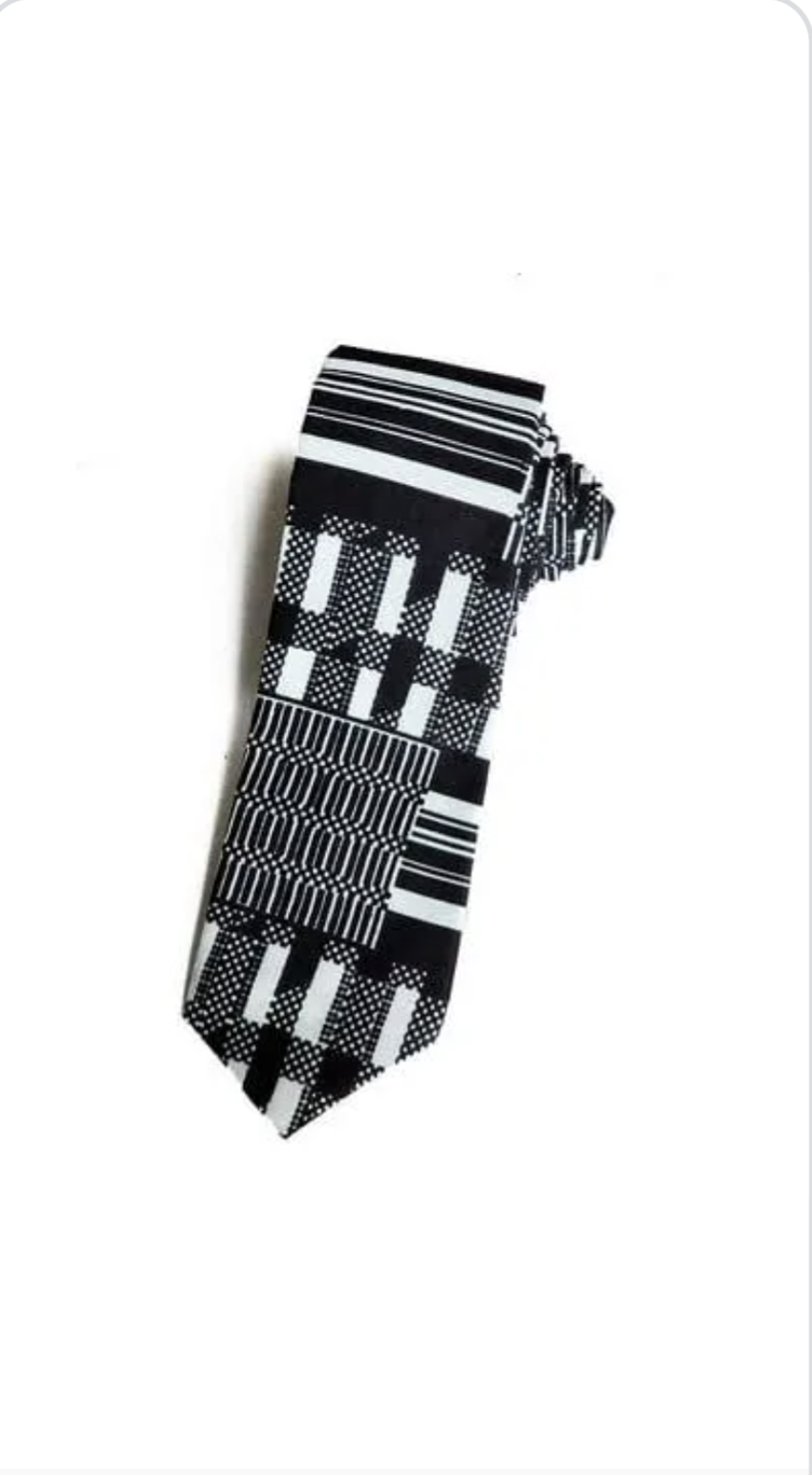 Black White African Print Kente Necktie Pocket Square Set