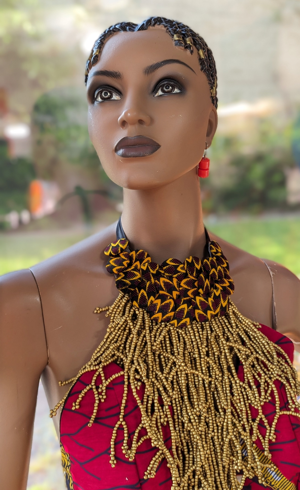Dupsie's Amayah Ghanaian Splendor: Handcrafted Brown and Gold African print covered buttons with African bead design DPJAFCBB
