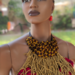 Dupsie's Amayah Ghanaian Splendor: Handcrafted Brown and Gold African print covered buttons with African bead design DPJAFCBB