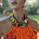 Arabah Multicolored African print covered button necklace with beads Necklace DPJAPBNOB