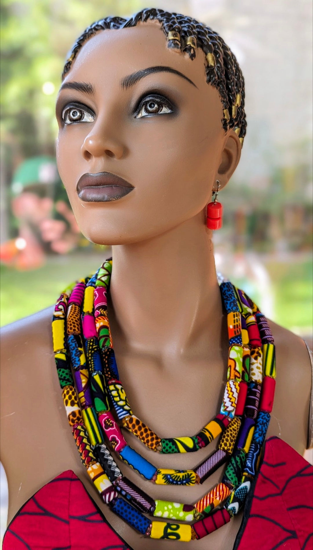 Dupsie's Nhyira Multicolor African Print Ankara four step Necklace-DPJFSAPN3