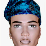 Dupsie's Elegant Gelede Teal-Blue and Navy-Blue African Damask Kufi Cap Fila Hat DPH265