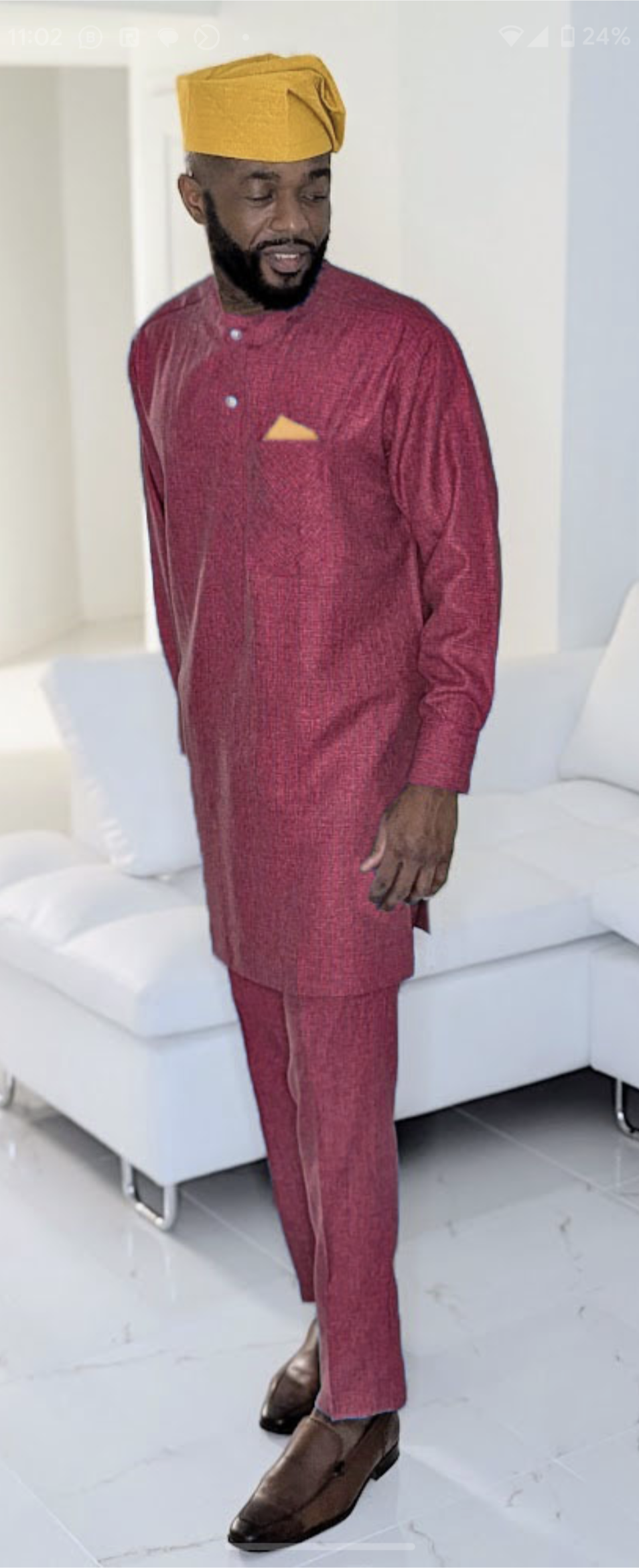 Dupsie's Kafin Prestige: Burgundy Long-Sleeve African Senator Dashiki Suit DPASBBL5