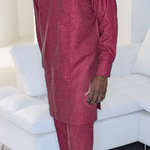 Dupsie's Kafin Prestige: Burgundy Long-Sleeve African Senator Dashiki Suit DPASBBL5