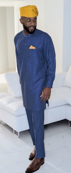 Navy-Blue African senator Dashiki suit dupsies