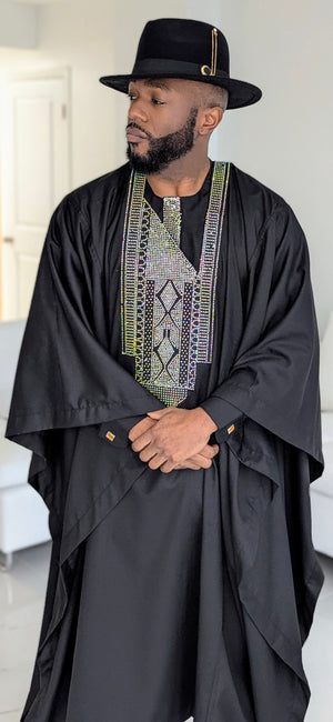 All Black Agbada Grand boubou Dupsie's men African clothing