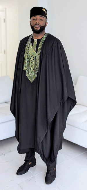 Dupsie's Sahel Majesty Black Dashiki Agbada Grand boubou Joromi Robe Suit DPGBABR30