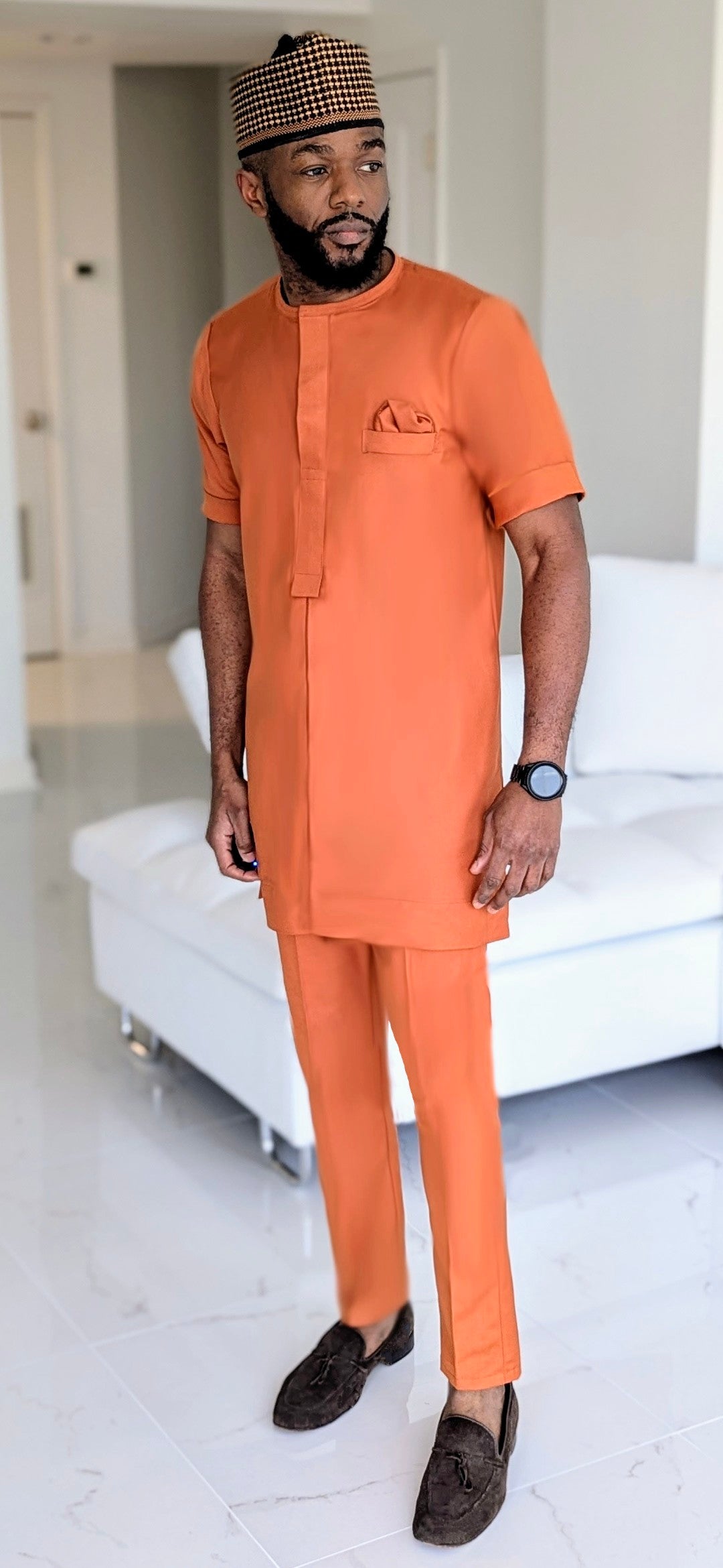 Dupsie's Danladi Burnt-Orange Senator Dashiki Suit with matching slim fit pants DPASBO72