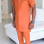 Dupsie's Danladi Burnt-Orange Senator Dashiki Suit with matching slim fit pants DPASBO72