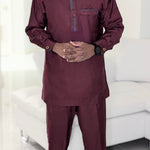 Dupsie's Edekan Burgundy African Senator Dashiki Suit for Men DPASBW22