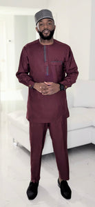 Dupsie's Edekan Burgundy African Senator Dashiki Suit for Men DPASBW22