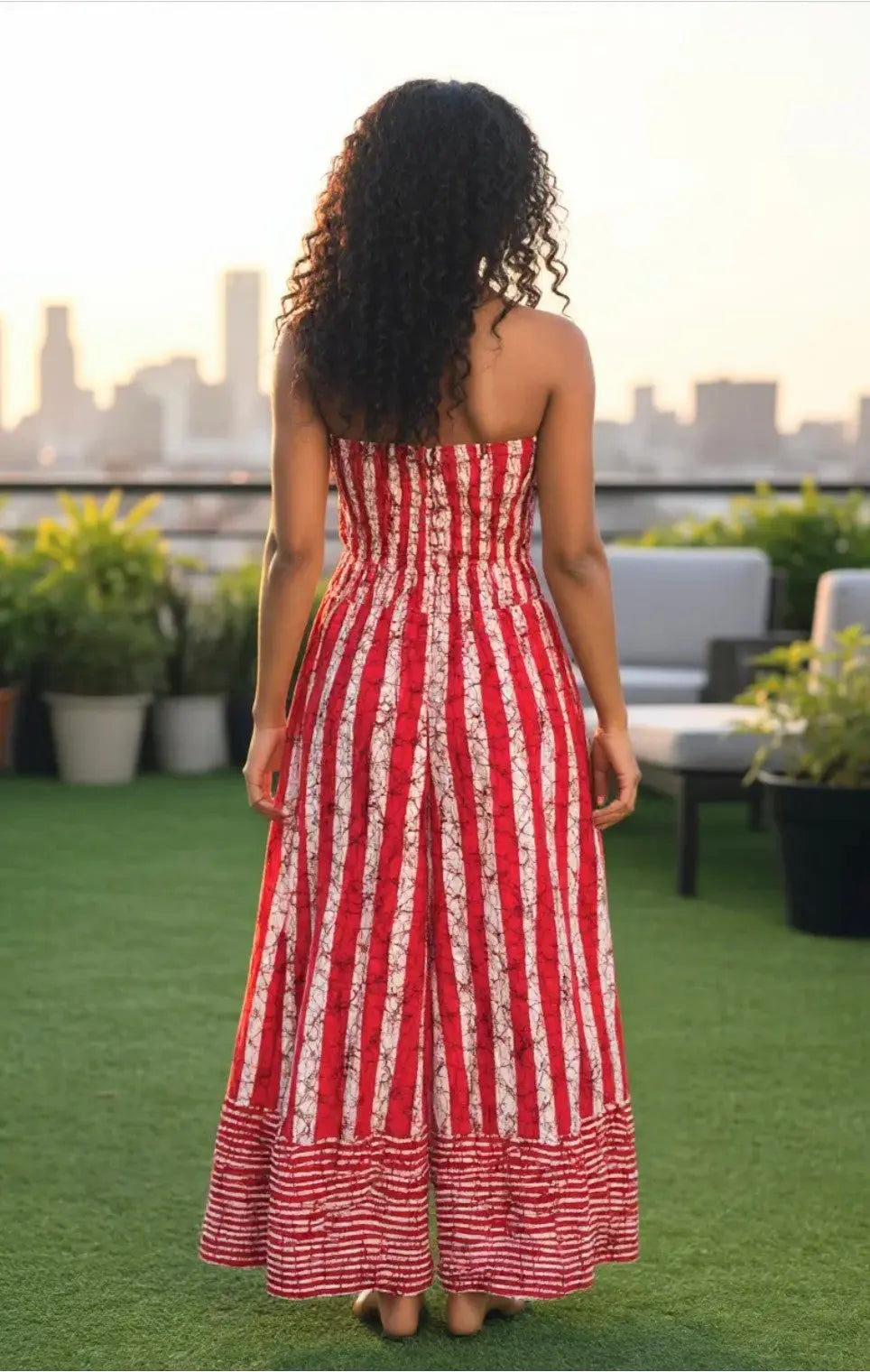 Ronke Red & White Tie-Dye Batik Wide-Leg Jumpsuit DPJSRW36