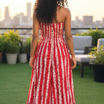 Back view of Red and White African print wide-leg jumpsuit by Dupsie's African fashion