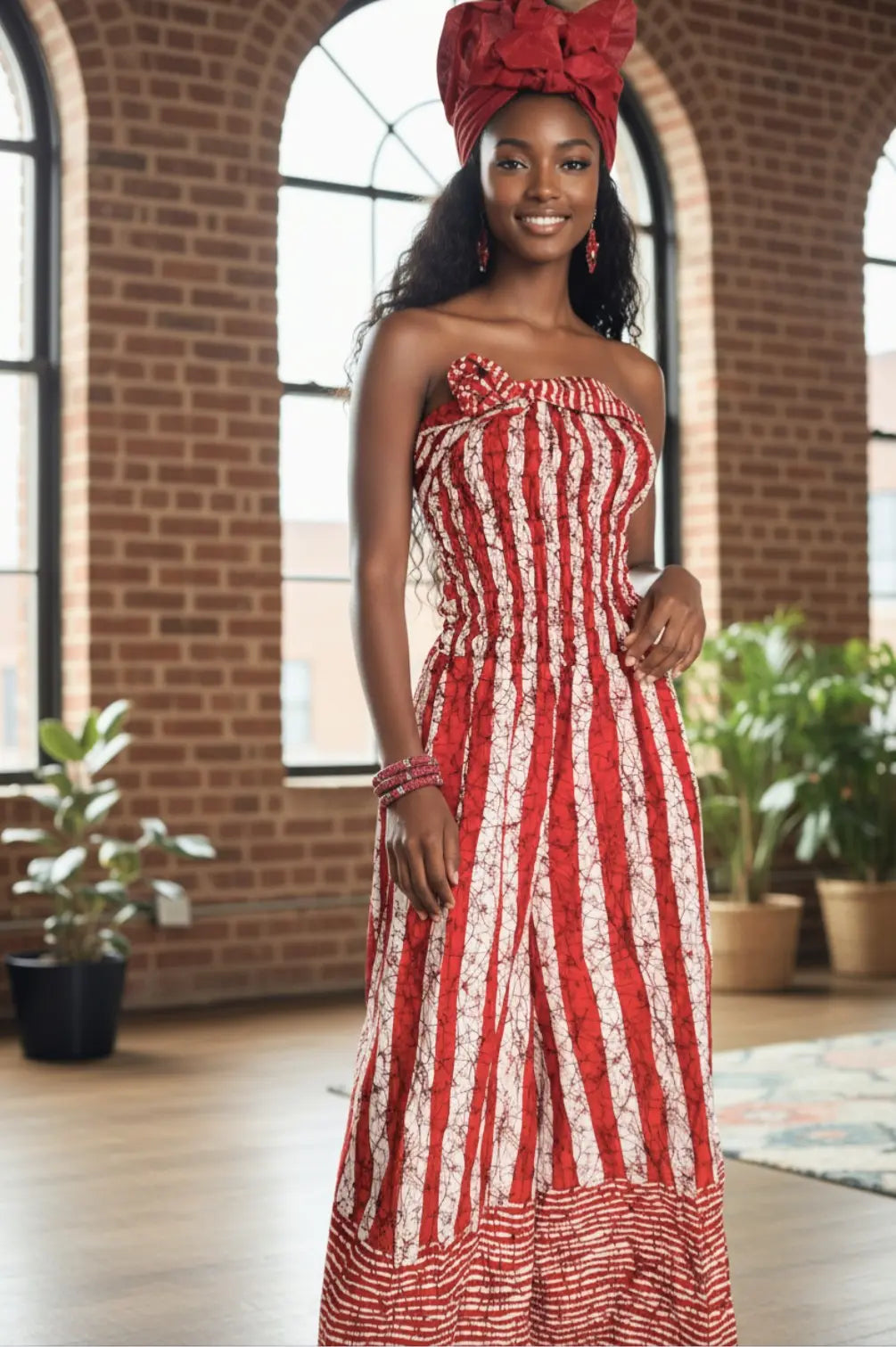 Ronke Red & White Tie-Dye Batik Wide-Leg Jumpsuit DPJSRW36