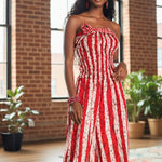 Red and White Palazzo style jumpsuit for ladies by Dupsie's African fashion