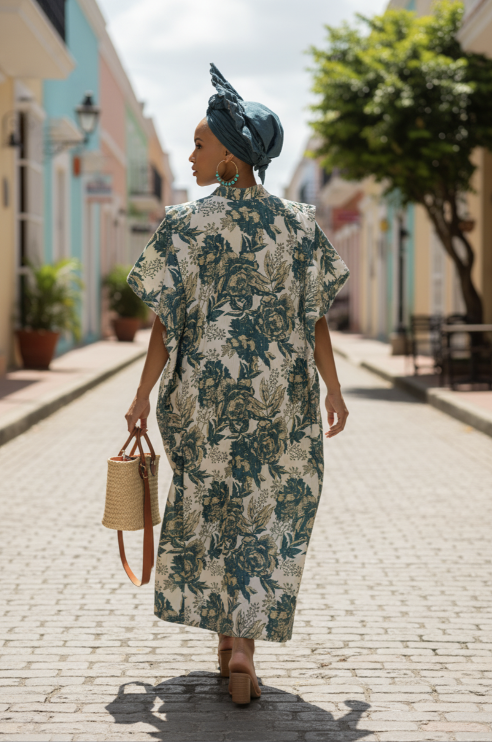 Anaya Boubou Dress: Green and Gold Floral Damask African Print Dress by Dupsie's African Fashion DPABDGG