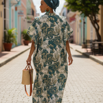 Anaya Boubou Dress: Green and Gold Floral Damask African Print Dress by Dupsie's African Fashion DPABDGG
