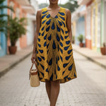 Dupsie's Blue and Orange Ajere Peacock African Print Dress DP3816D9 