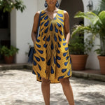 Dupsie's Blue and Orange Ajere Peacock African Print Dress DP3816D9 