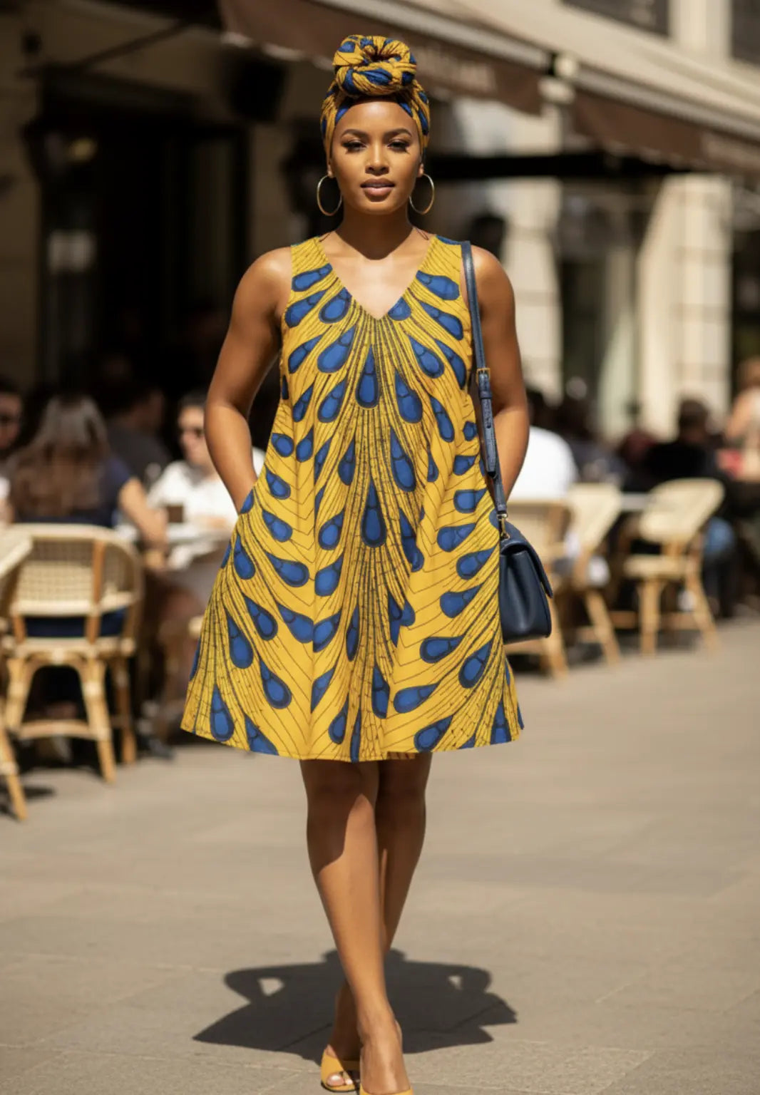 blue and orange african print dress Bekky Ankara Maxi Dress