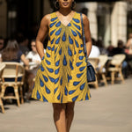 Dupsie's Blue and Orange Ajere Peacock African Print Dress DP3816D9 