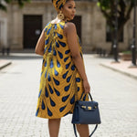 Dupsie's Blue and Orange Ajere Peacock African Print Dress DP3816D9 
