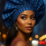 Bleau: Elegant Shades of Blue Aso Oke Autogele Pre-Tied Head Wrap Ready Gele Hat DPAGSOB6