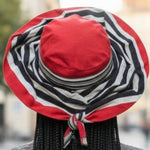 Oge Royal Stripe Aso Oke Autogele – Red Grey Black Blue Pre‑Tied Nigerian Gele Hat for African Weddings | Dupsie’s African Fashion DPAGBRBG7