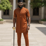 Dupsie's Danladi Burnt-Orange Senator Dashiki Suit with matching slim fit pants DPASBO72 