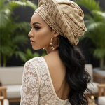 Atiya Dupsie's Exquisite Tan and Burgundy Damask Aso Oke Autogele Pre-Tied Crown Head Wrap Hat - African Fashion for Women DPAGTB45 