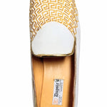 Handmade Silk-Cotton loafers in Ivory-White with Gold Meander Embroidery-DPXVS22