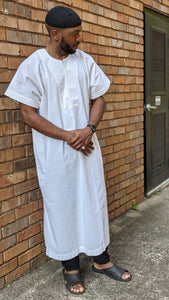 Suleiman Off-White Short Sleeve African Senegalese Dashiki Long Gown Thobe Kaftan Robe for men-DPTSD4