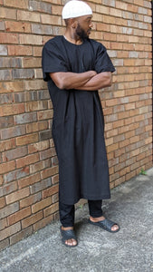 Black Short Sleeve African Senegalese Jalabiya Dashiki Long Gown Thobe Kaftan Robe for men-DPSRB68