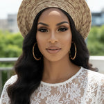 Atiya Dupsie's Exquisite Tan and Burgundy Damask Aso Oke Autogele Pre-Tied Crown Head Wrap Hat - African Fashion for Women DPAGTB45 