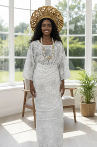 Off-White Voile Lace Iro and Buba Set-DP2932