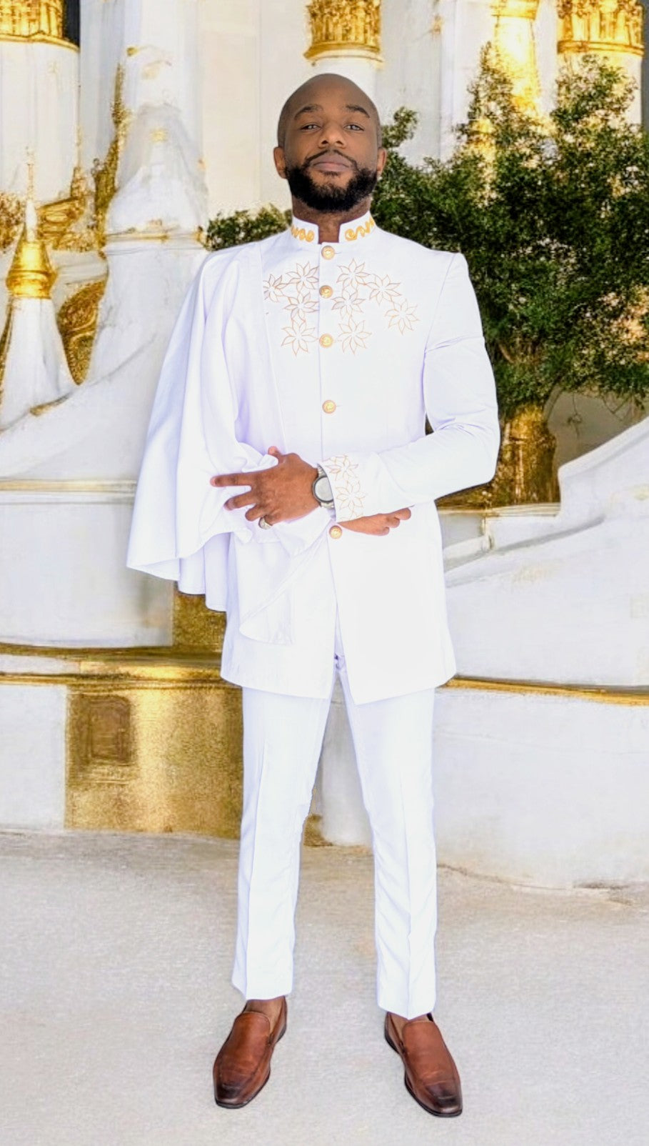 Regal White Gold African King Wedding suit Dupsie's