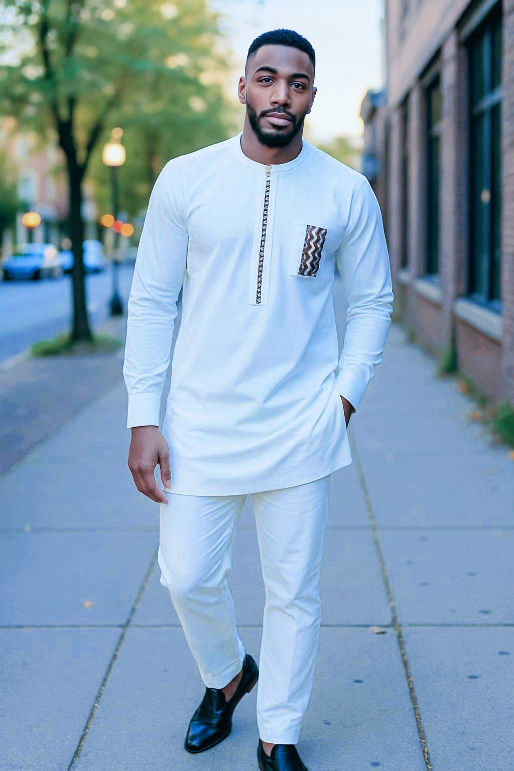 Dupsie's Regal Ikenna All-White African Senator Dashiki Suit DPASWMCP3
