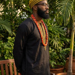 Aase African cotton Fila cap hat for men with gold fabric and black embroidery
