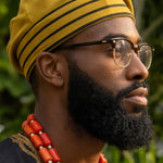 Aase gold and black embroidered African cotton hat for men by Dupsie’s African Fashion