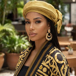 Nikan Gold Aso Oke Band Hat for Women | Dupsie’s African Fashion DPBA143PT by Dupsie's African Fashion
