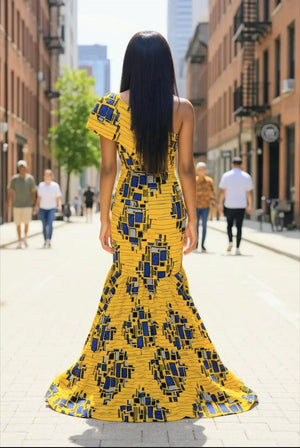 Damma Golden Yellow & Royal-Blue High-Low African Dress DPDGYBBG 3X(22W) Damma Golden Yellow & Royal-Blue High-Low African Dress DPDGYBBG 3X(22W)