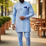 Elegant African clothing for men featuring a lace-trimmed Dashiki