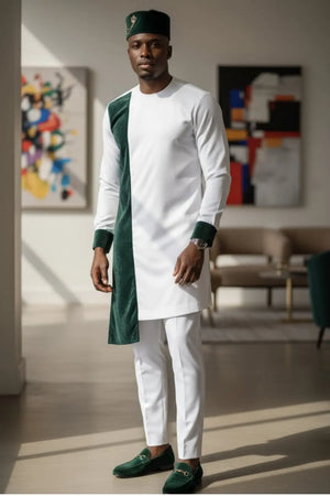 Shop Elegant Obinna Ivory Off-White African Senator Dashiki Suit Set