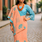 Handwoven Peach and Teal Aso Oke African Clothing for Women by Dupsie’s African Fashion