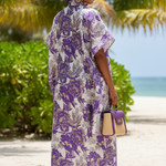 African clothing for women featuring purple Autogele headwrap and matching African print boubou dress, headwrap sold separately 