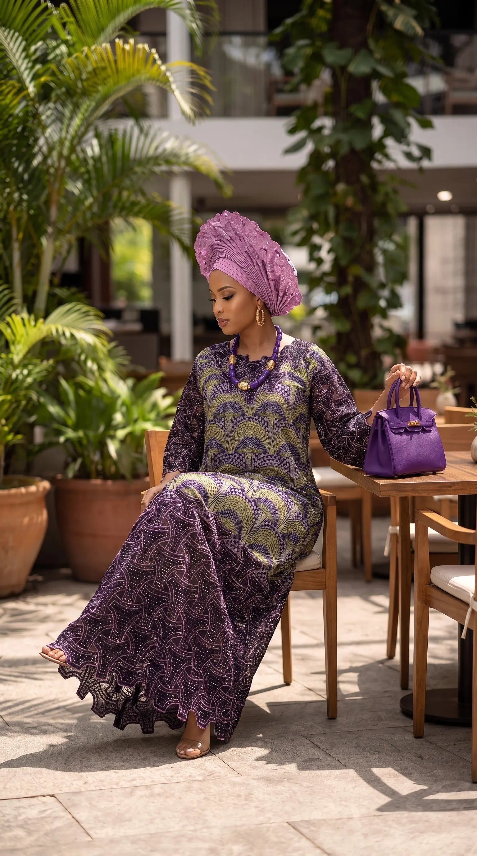 Ijooya African Embroidered Rhinestone Maxi Dress for Women