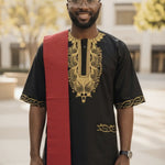 Authentic Afolo Dashiki African Top featuring Gold Embroidery for Men.