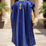 Elegant Striped Royal Blue and Gold Embroidered Agbada Robe for Men - Omoba by Dupsie's African Fashion DPAWAGRBG 