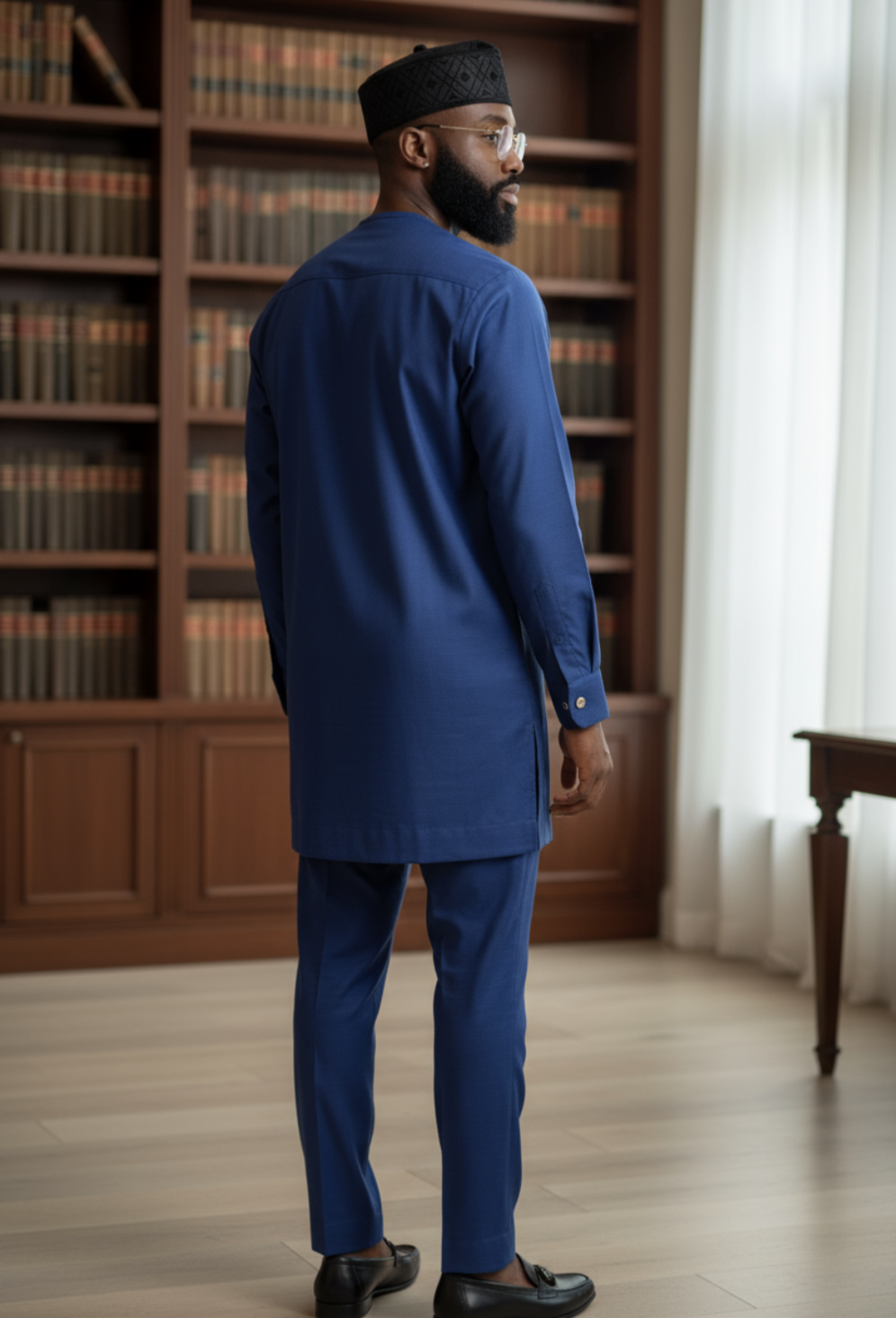 Stylish Royal Blue African Fashion Set for Men with Matching blue Drawstring Pants