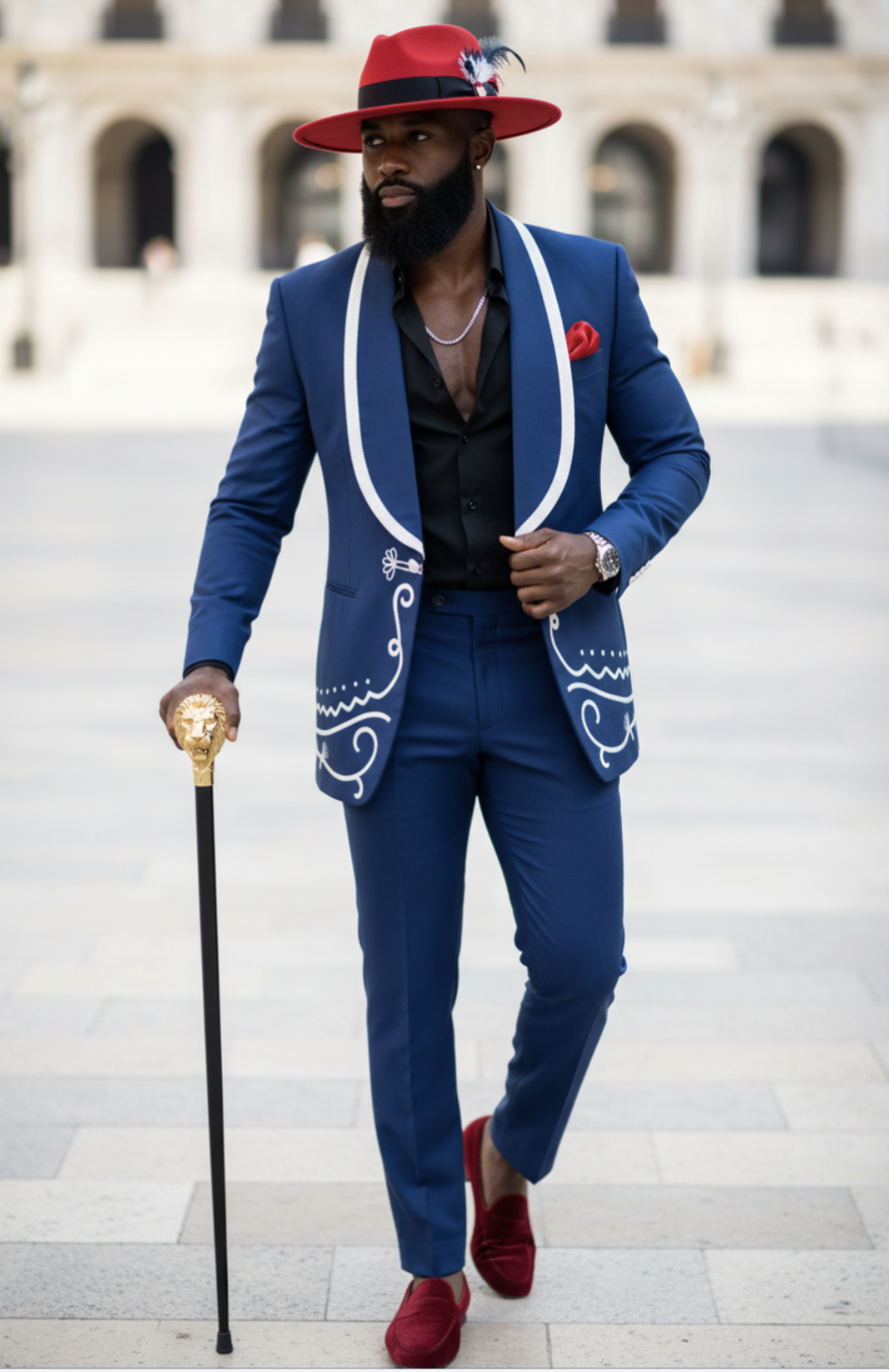 Stylish African fashion navy-blue suit for men.
